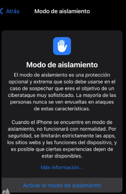 modo de aislamiento iphone