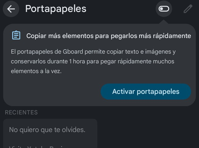Activa el historial del portapapeles