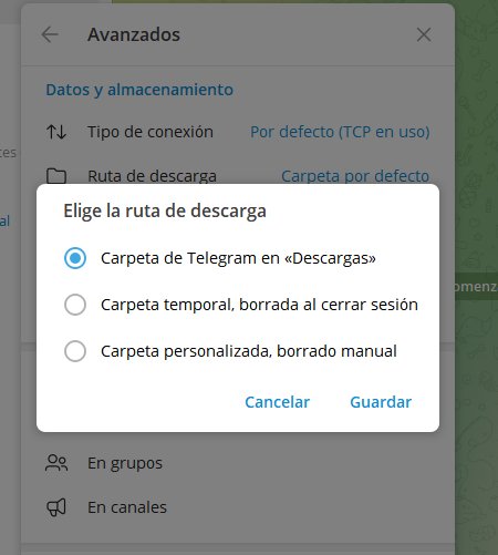 Cambiar la ubicación de descarga de Telegram