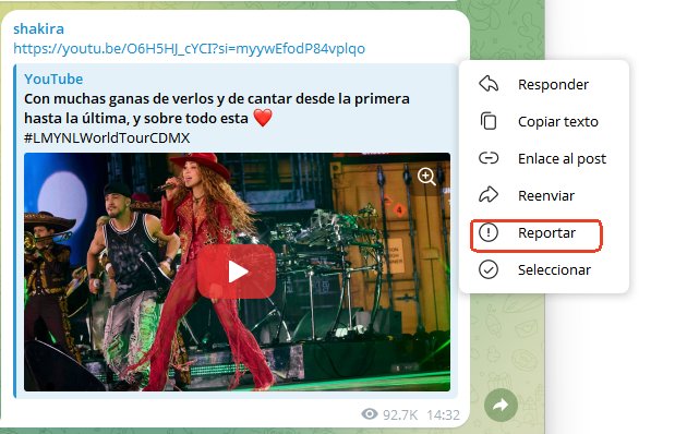 Denunciar mensaje de Telegram
