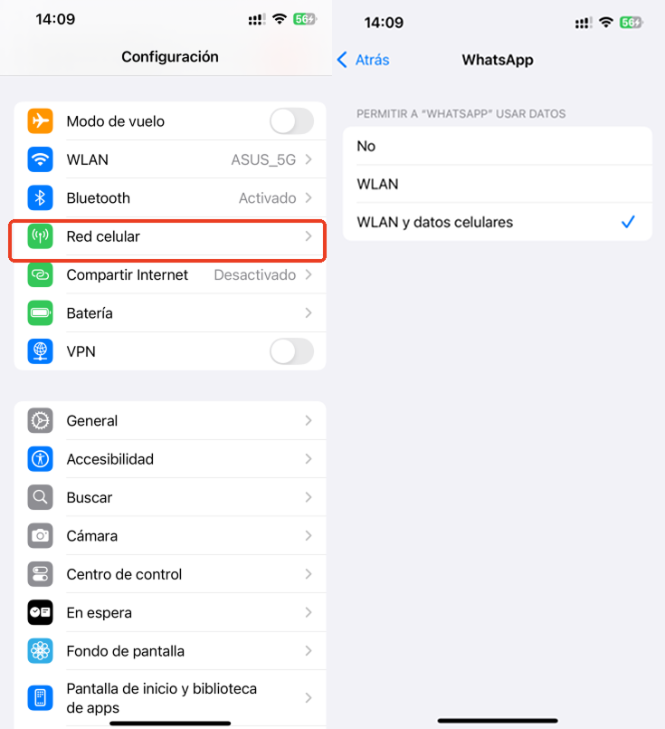 Desactivar los datos celulares de WhatsApp