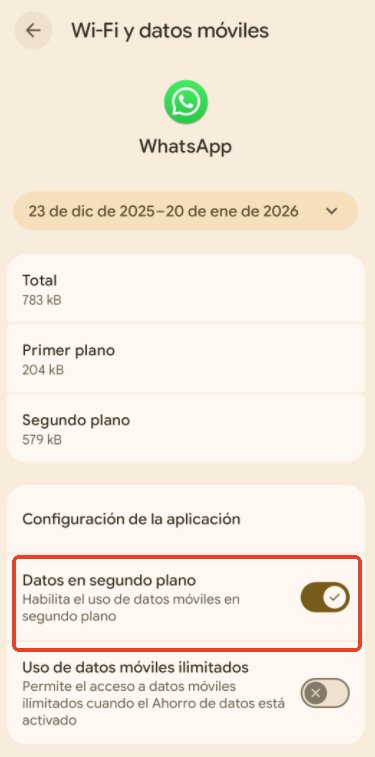 Desactivar los datos en segundo plano de WhatsApp en Android