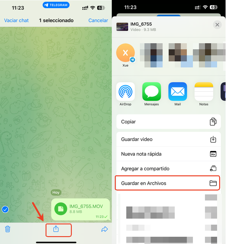 Guardar archivos de Telegram en el iPhone