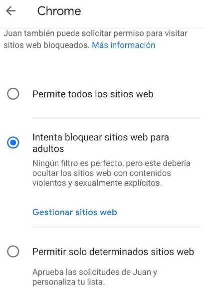bloquear sitios explícitos en Chrome mediante Family Link