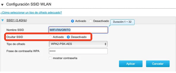 Ocultar el SSID