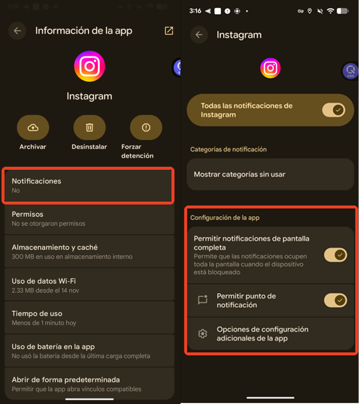 Ocultar vistas previas de mensajes directos en Android