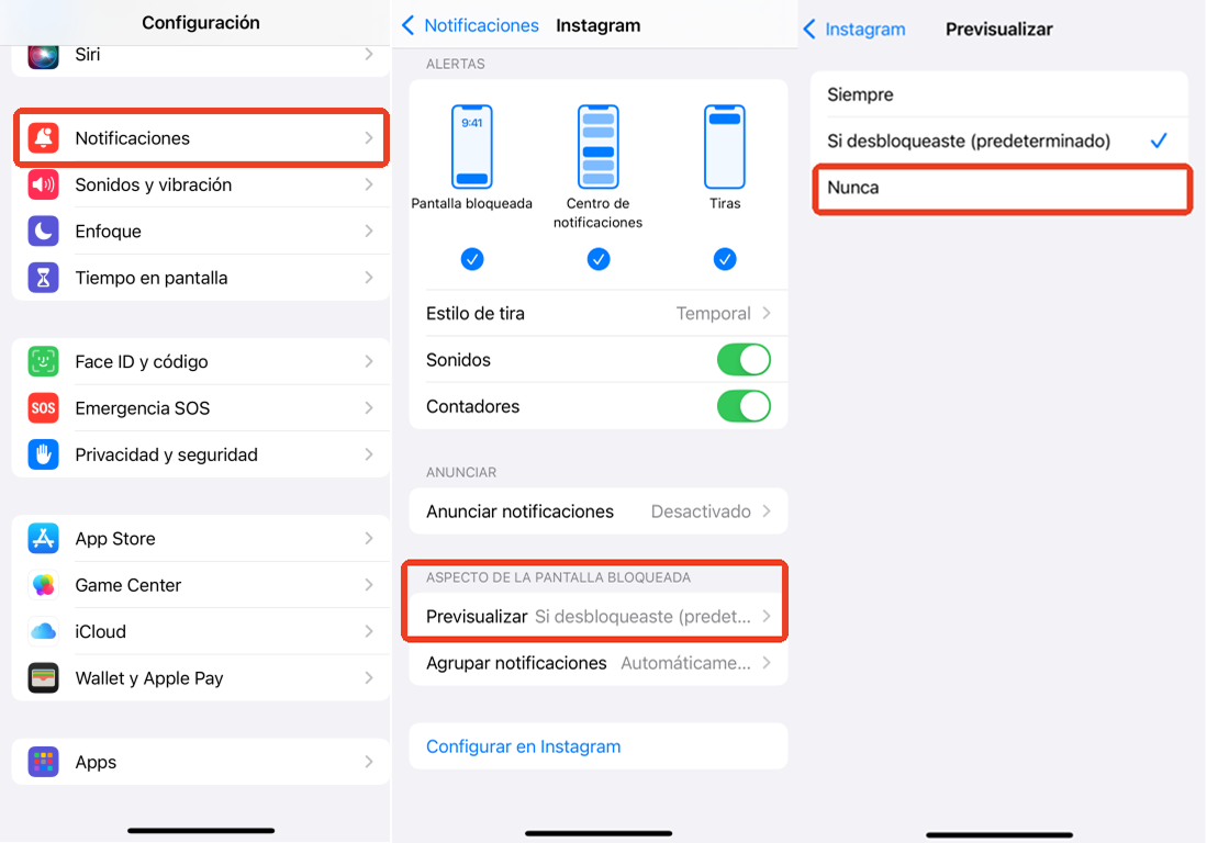 Ocultar vistas previas de mensajes directos en iOS