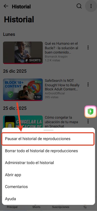 Pausar historial de YouTube
