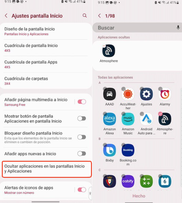 Revisa la carpeta de aplicaciones ocultas