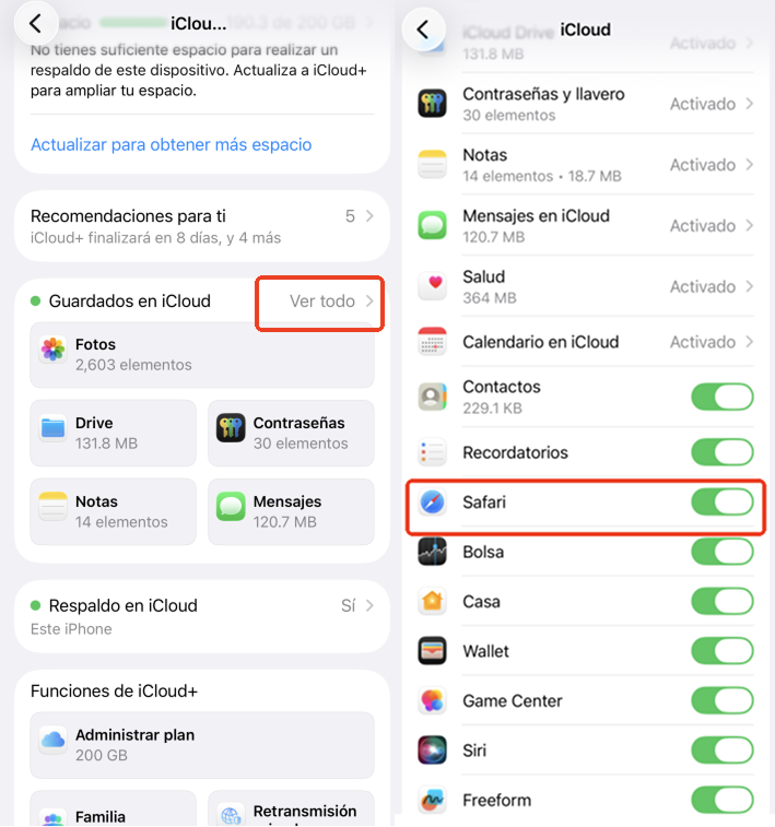Selecciona Ver todo y desplázate hacia abajo hasta encontrar Safari