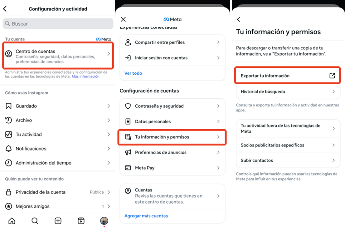 Solicitar datos de la cuenta Ins
