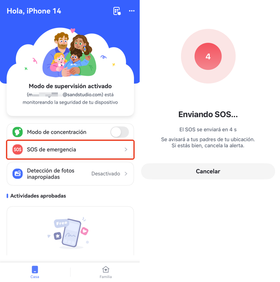 Toca SOS en AirDroid Kids