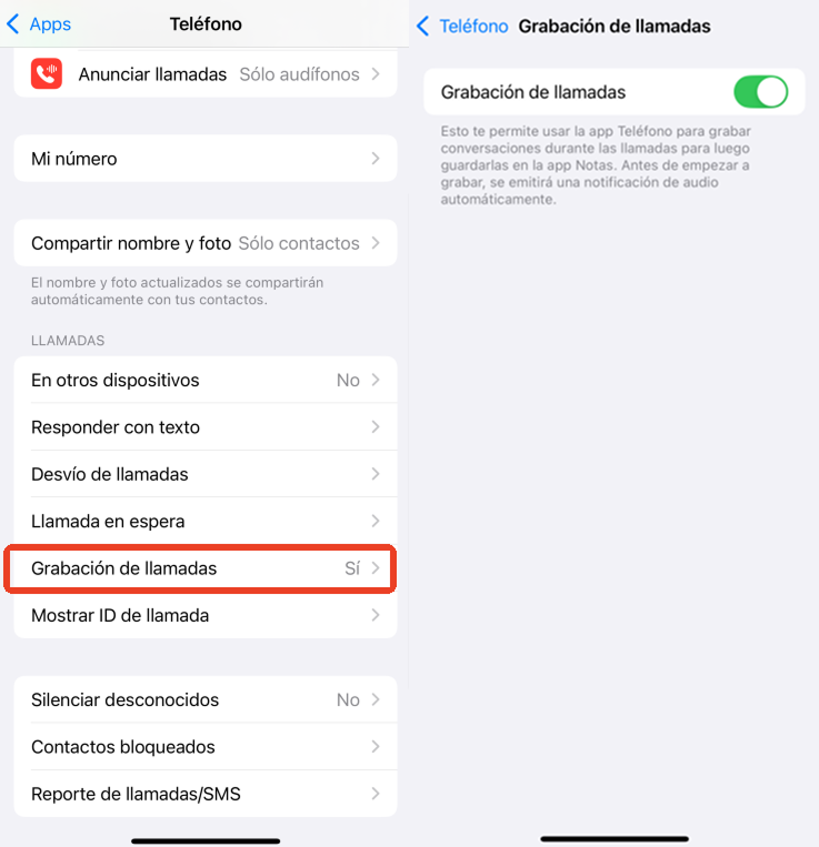 activar grabacion de llamada