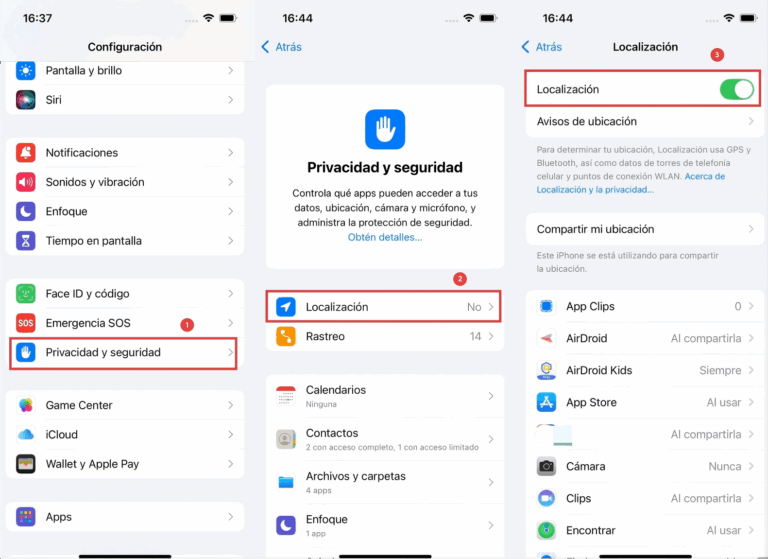 activar permisos de localización en iPhone