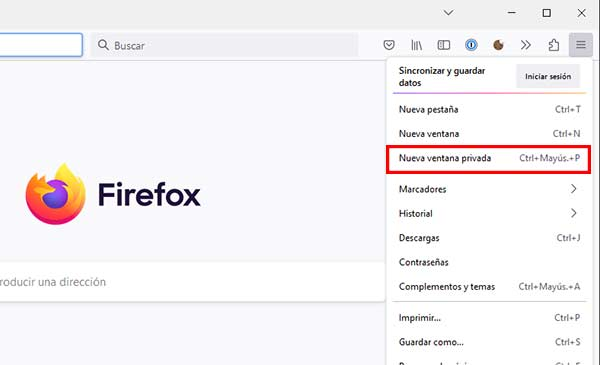 activar modo incógnito en pc firefox