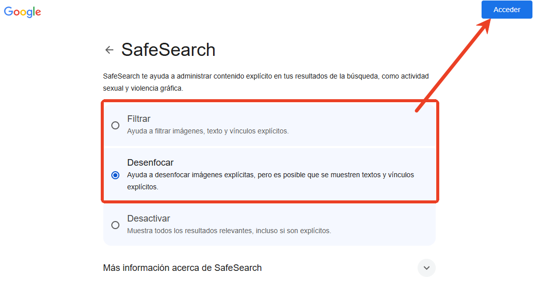activar safesearch en pc