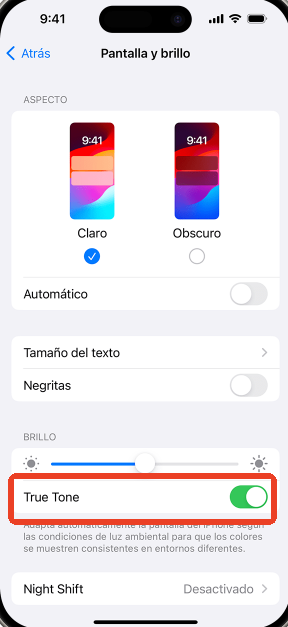 activar true tone en iphone