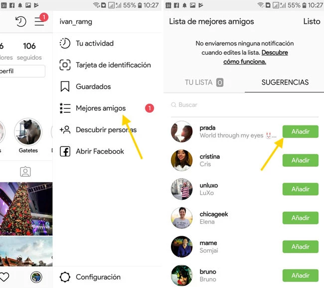 agregar amigos a lista de mejores amigos instagram