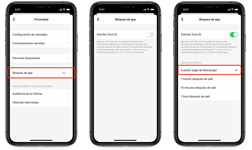 bloqueo de app en messenger