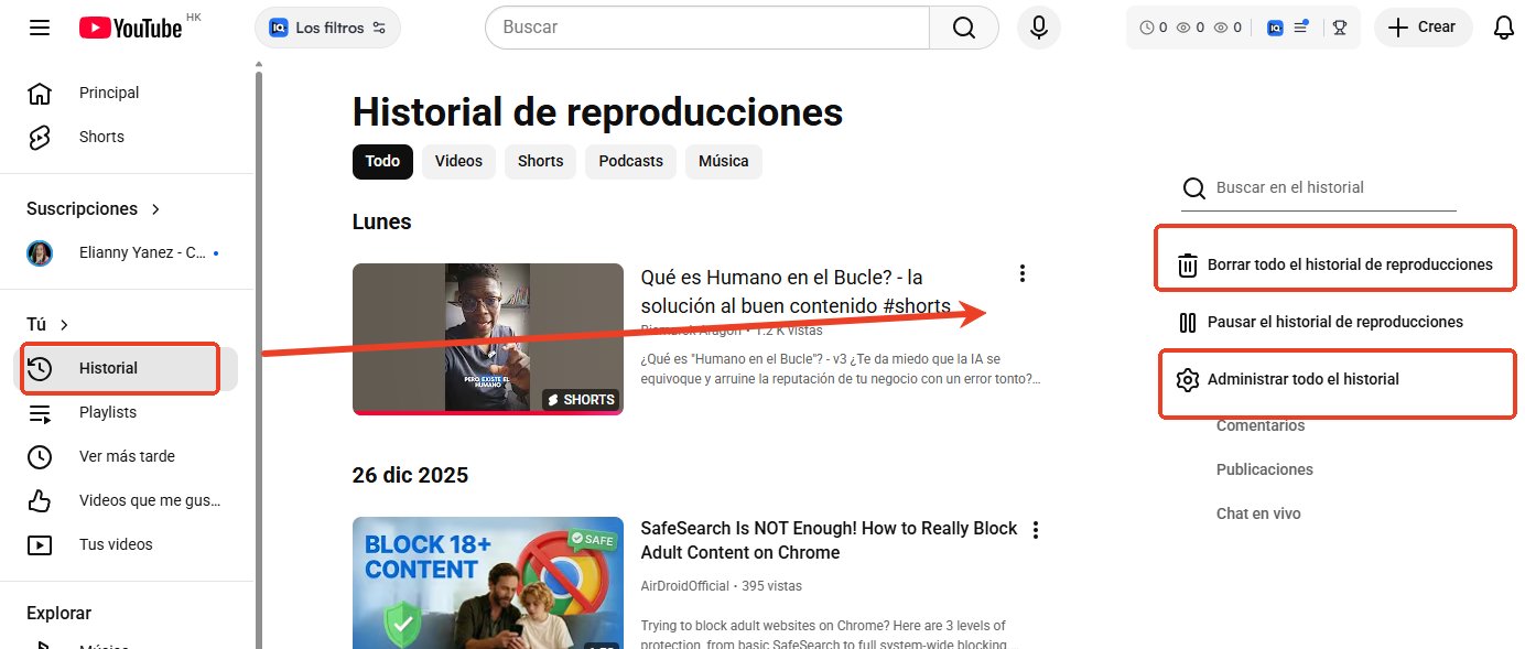 borrar el historial de YouTube en PC