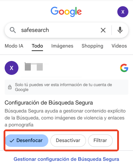 buscar safesearch y configurar