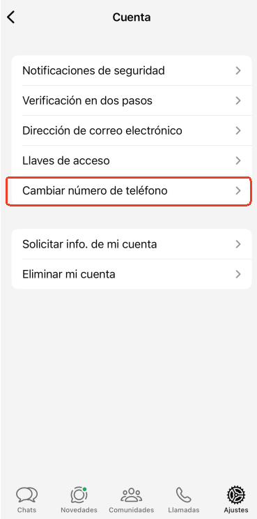 cambio de número de teléfono de WhatsApp
