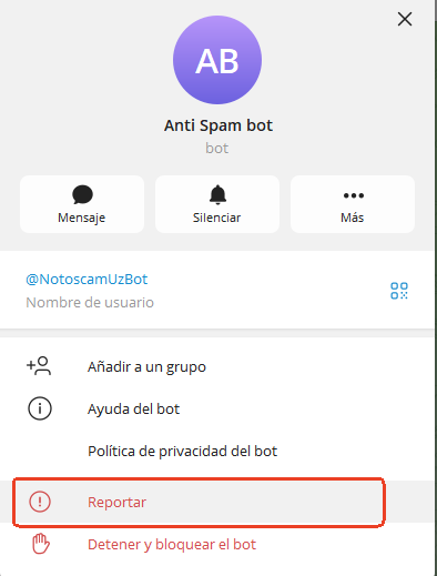 denunciar Telegram bot