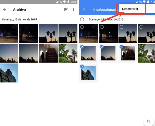 desarchivar foto en google fotos