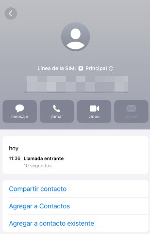 detalles del historial de llamadas de un número específico en iPhone