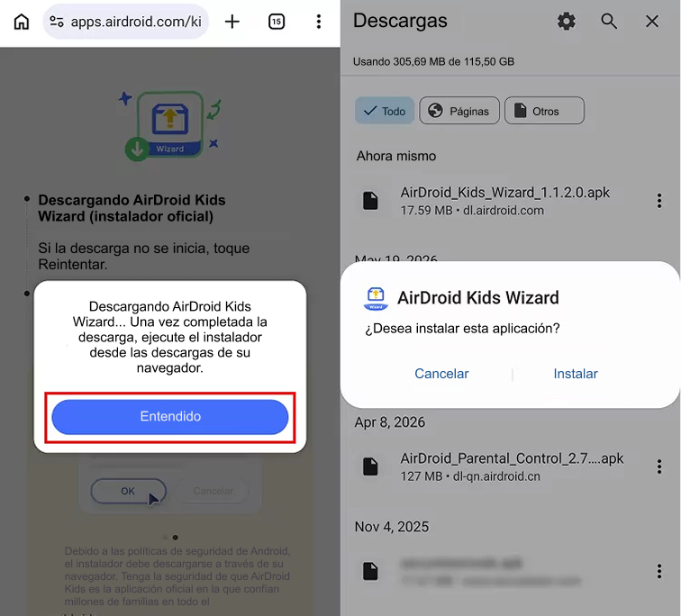 comenzar a instalar AirDroid Kids Wizard