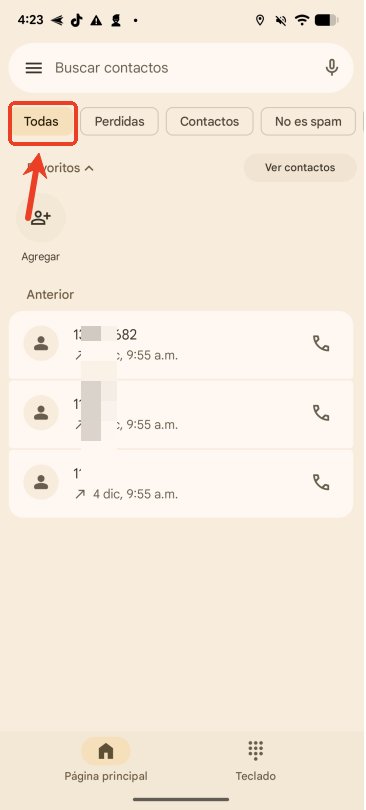 llamadas recientes en android