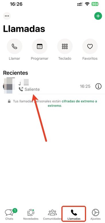 historial de llamadas de WhatsApp