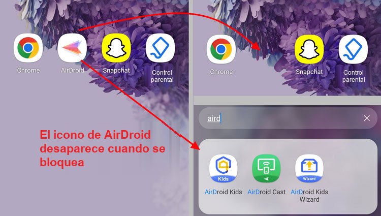 El icono de la aplicación desaparece y no aparece en la búsqueda cuando está bloqueada