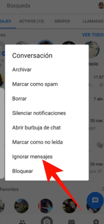 ignorar mensaje en facebook messenger