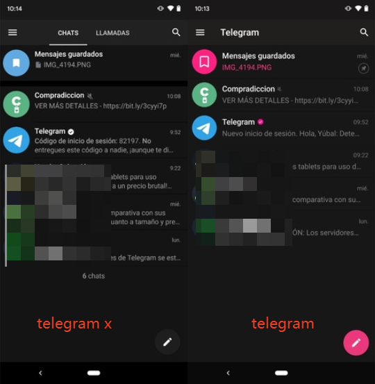 interfaz de telegram y telegram x