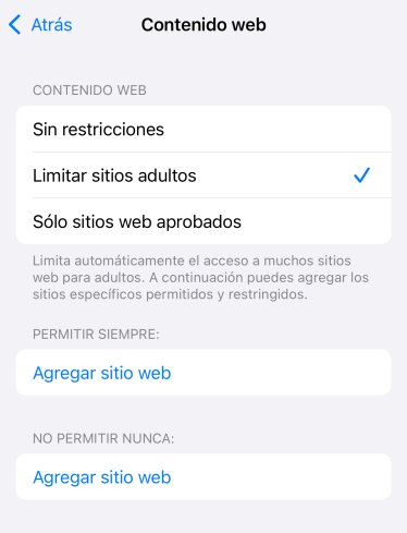 limitar sitios web para adultos en iPhone