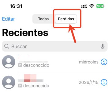 llamadas perdidas en iPhone