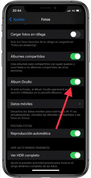 mostrar álbum oculto iphone