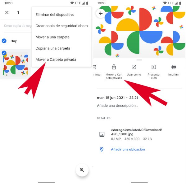 mover a carpeta privada google fotos