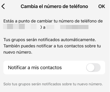 cambio de número de teléfono de WhatsApp