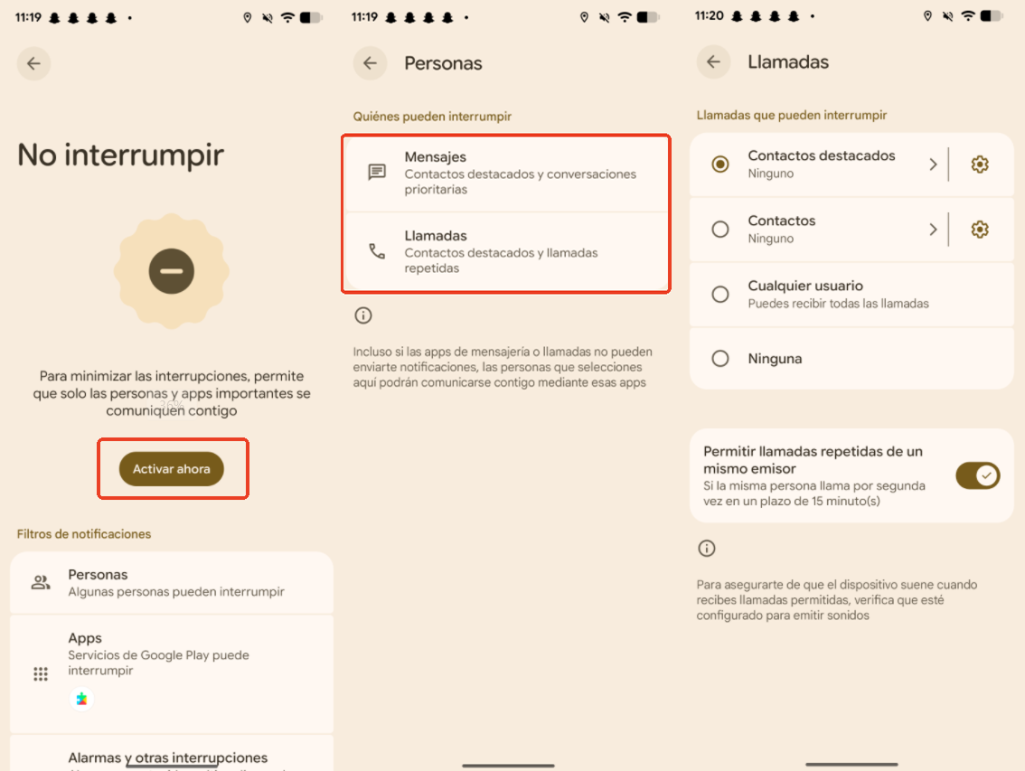 poner a una persona en No molestar en Android