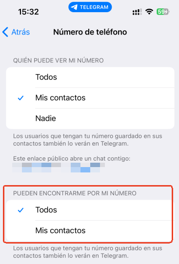 quién puede encontrarme por número de teléfono en Telegram