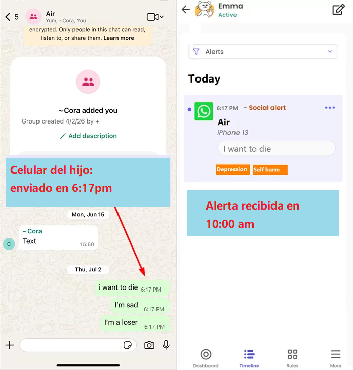 Alerta de redes sociales de Qustodio en iOS