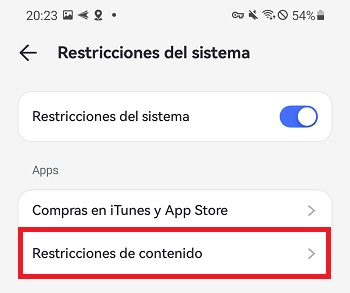 restricciones de contenido