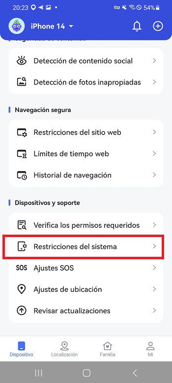 restricciones del sistema