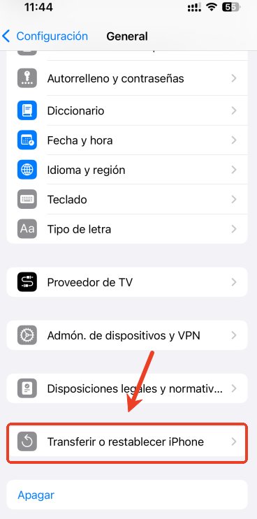 seleccionar Transferir o restablecer iPhone