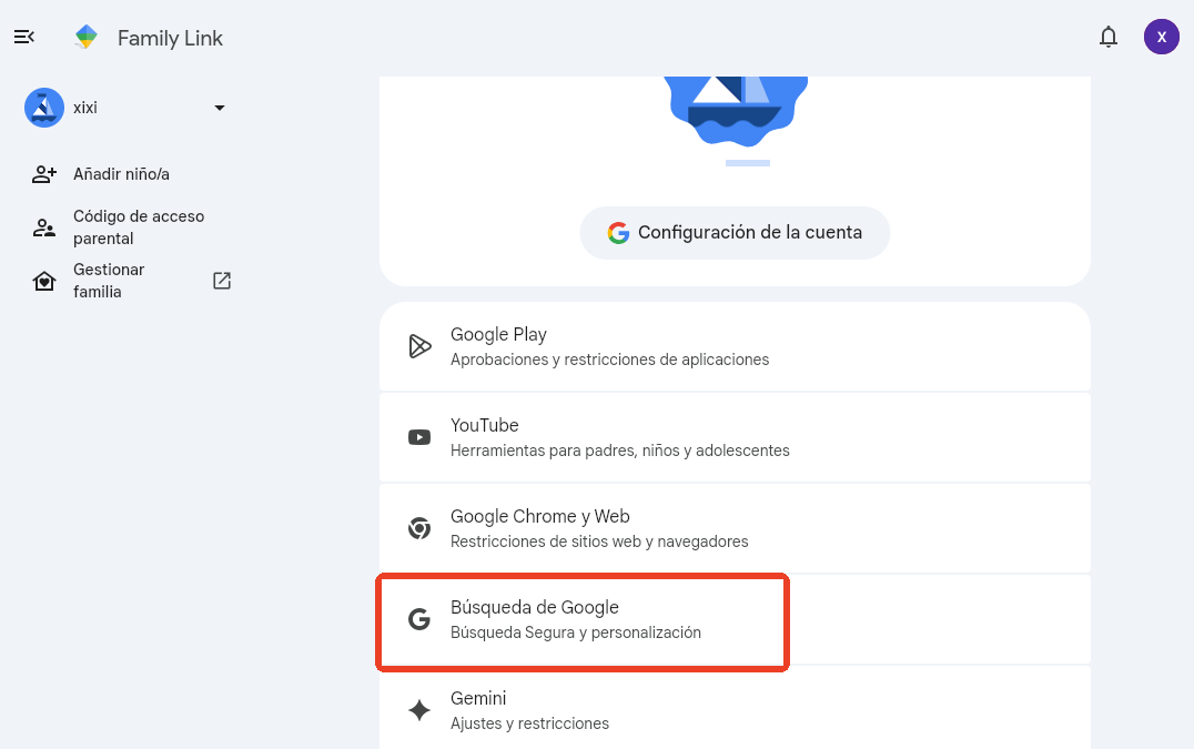 usa family link para activar safesearch en dispositivo de niños