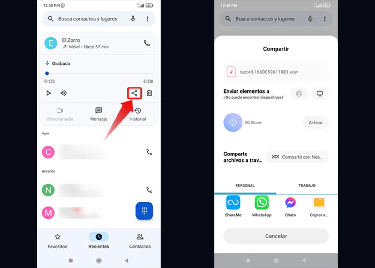 ver donde guarda grabacion de llamada android