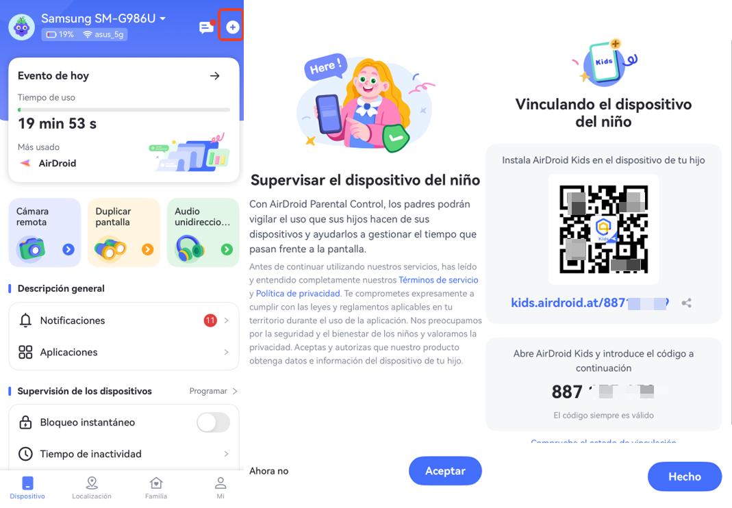 vincular el dispositivo de niño