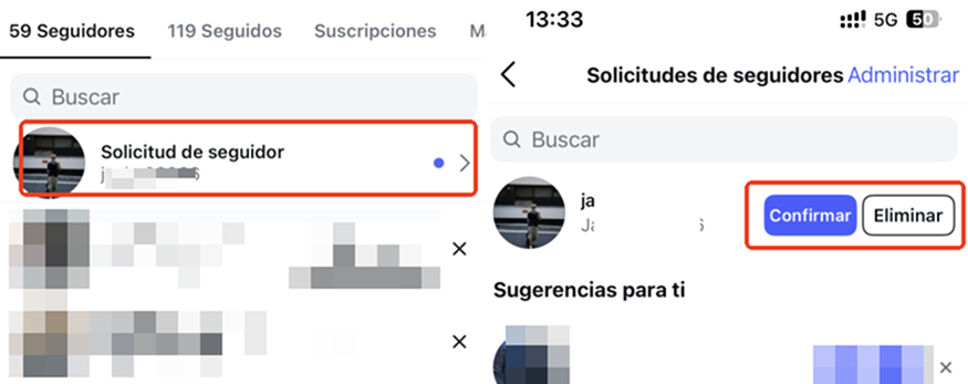 rechazar solicitud en seguidores